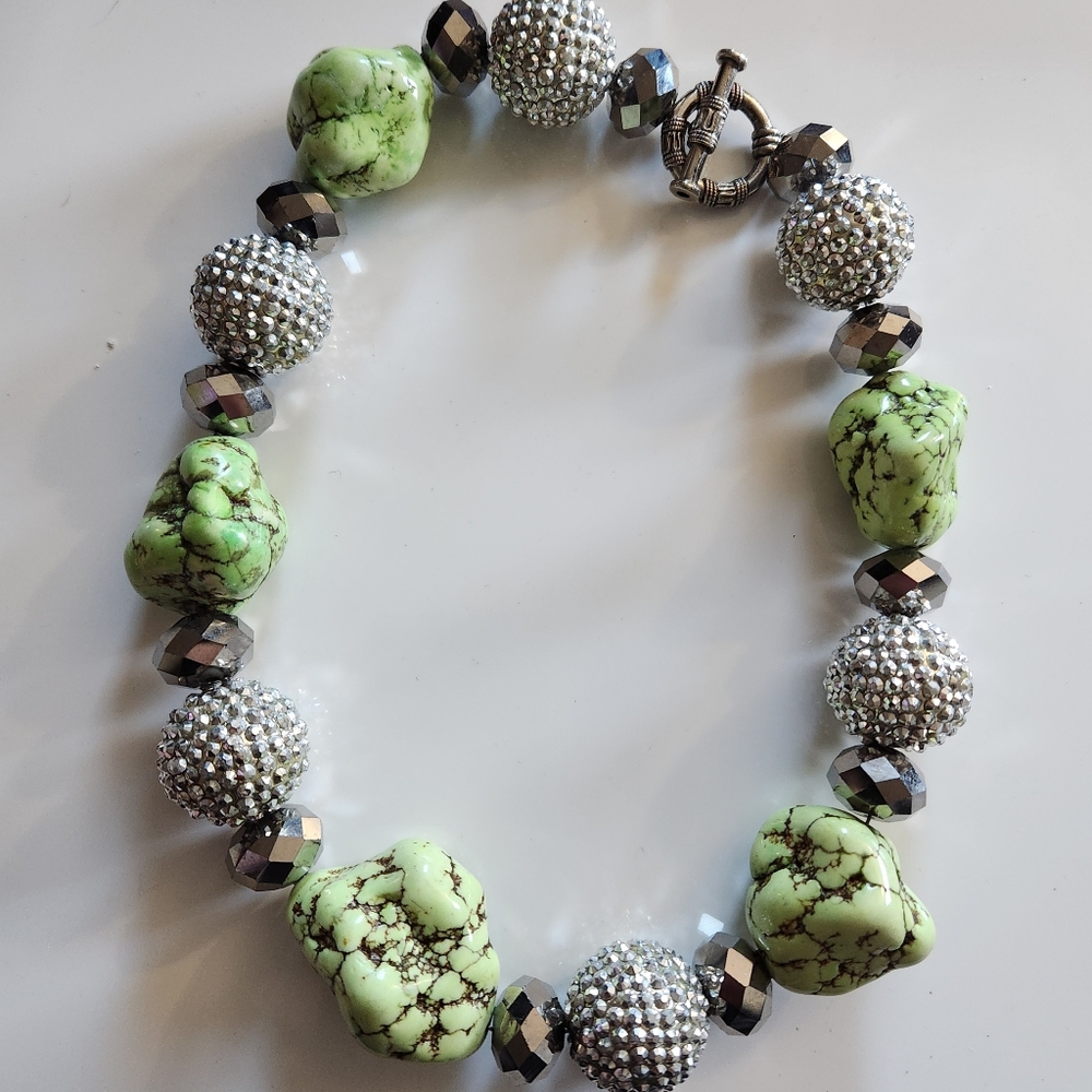 Chunky Green Turquoise Nugget Statement Necklace Vintage